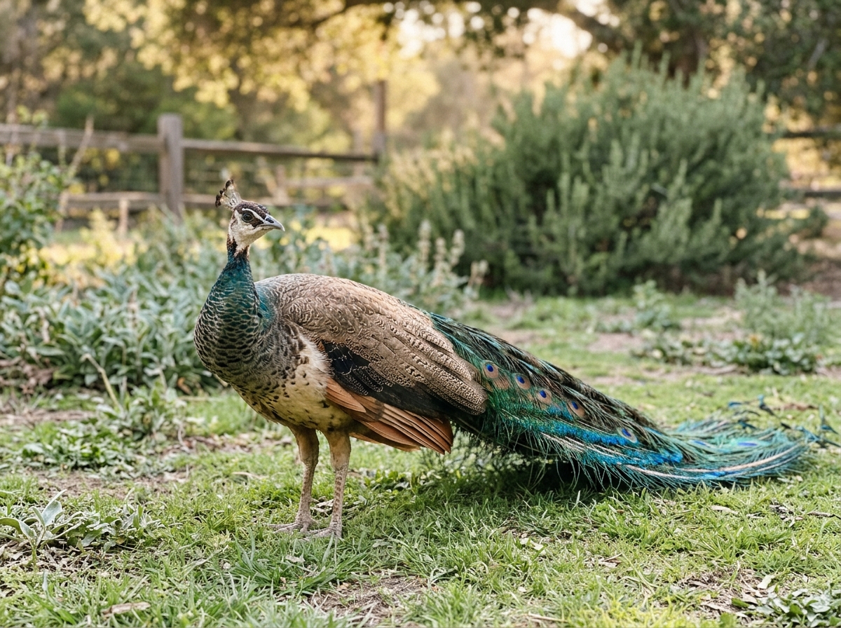 Close-up of peacock feathers showing feather eye spots and barbs
