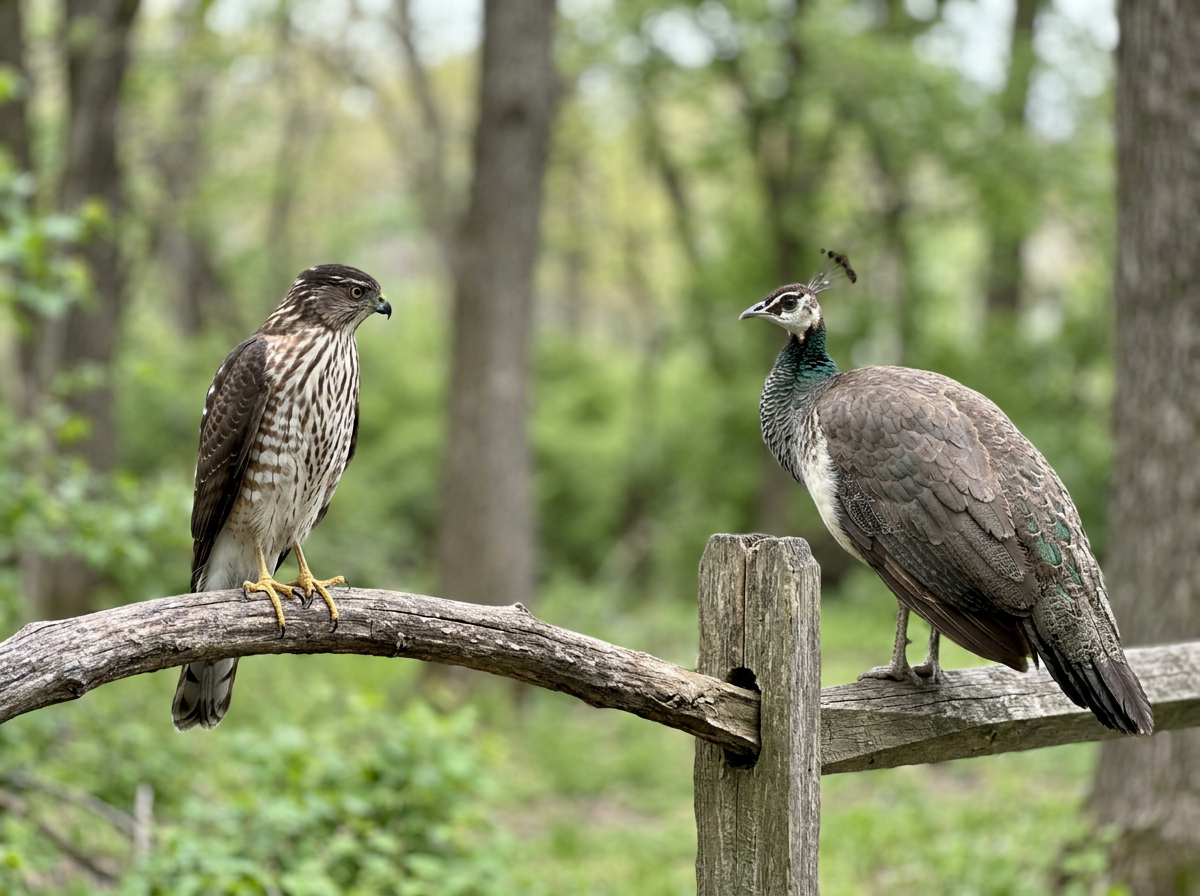 Side-by-side raptor talons and peacock feet showing key physical differences