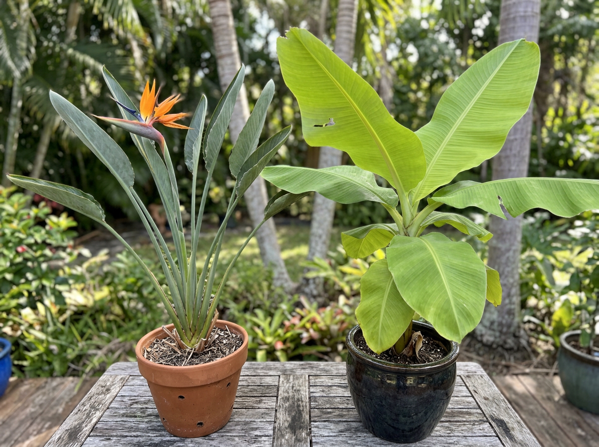 Overwatering vs proper watering: dry topsoil in a bird of paradise pot