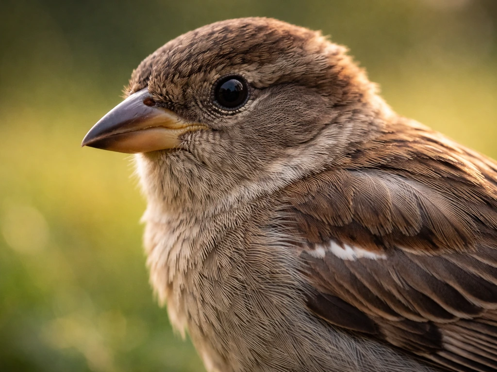 Close-up of a bird’s beak and feathers in sharp focus with a blurred natural background.