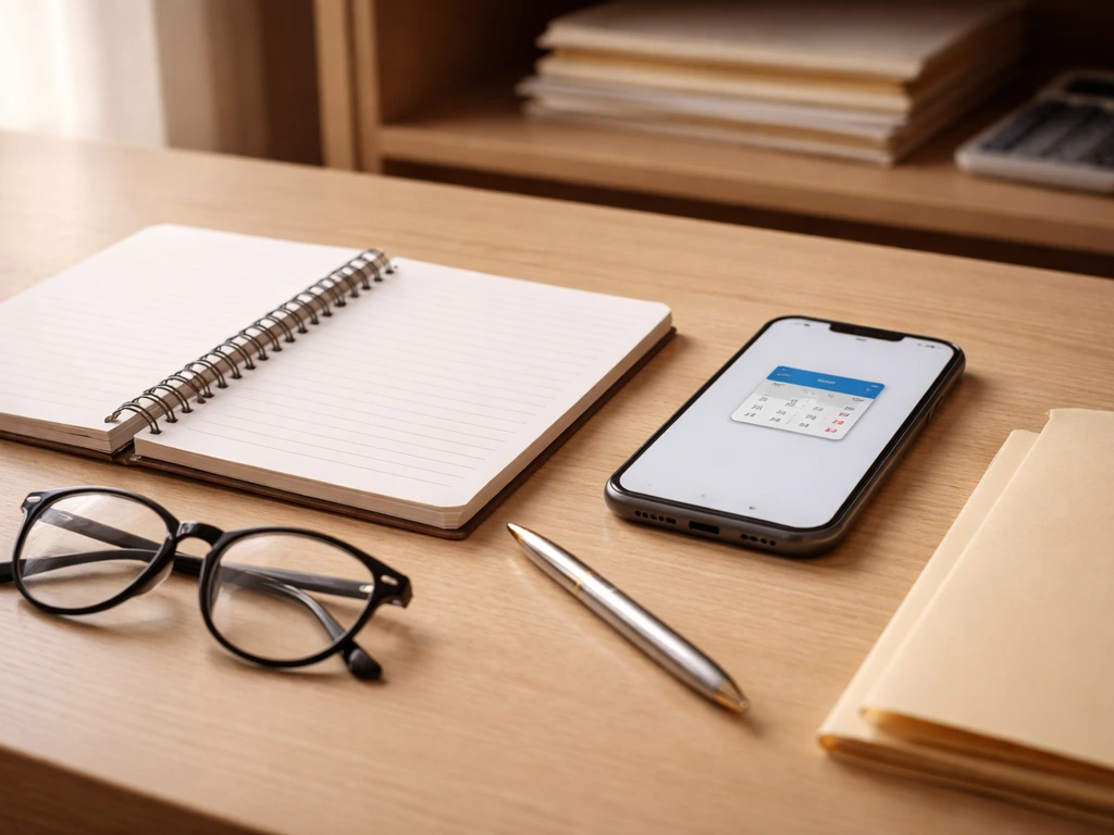 Desk scene with phone, eyeglasses, blank notepad, and documents symbolizing how to verify net-worth claims.
