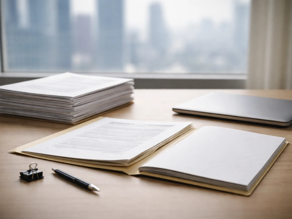 Close photo of printed SEC-related forms and a laptop on a minimalist desk, symbolic of net worth research