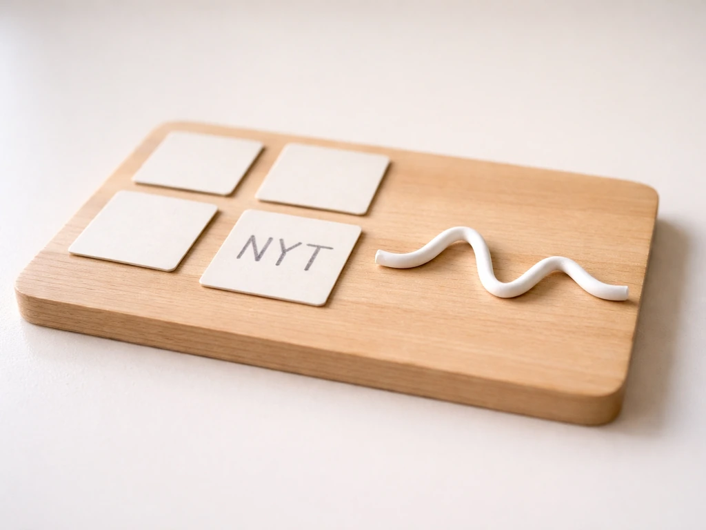 Minimal scene showing clue tiles with “NYT” and an audio-wave cue suggesting “night.”