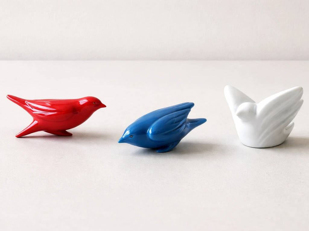 Minimal lineup of colorful cartoon-like birds showing name-to-function cues through poses, not text.