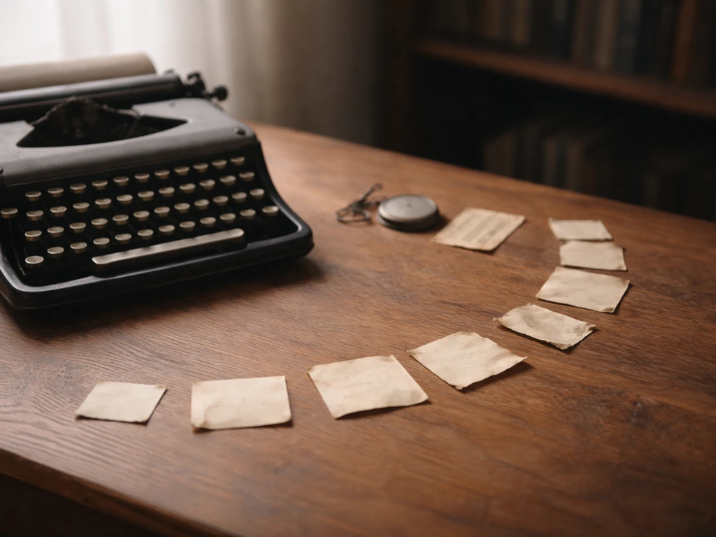 Minimal photo of a vintage typewriter and scattered old letters suggesting slang words and figurative history.