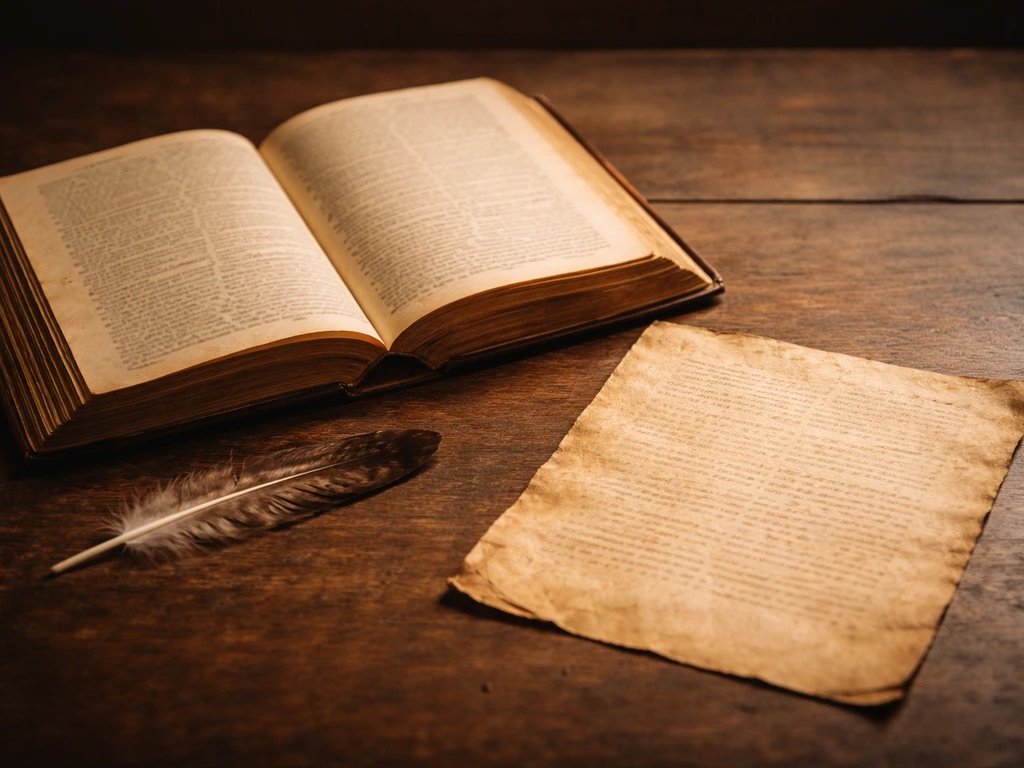 A vintage dictionary and antique parchment on a wooden desk with an old feather for bird-to-insult meaning.