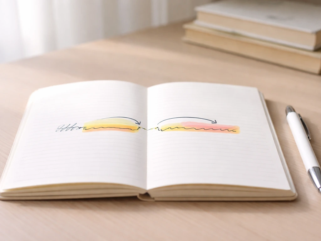 Minimal close-up of a desk with a notepad showing highlighted rhyming sound pattern for “bird”