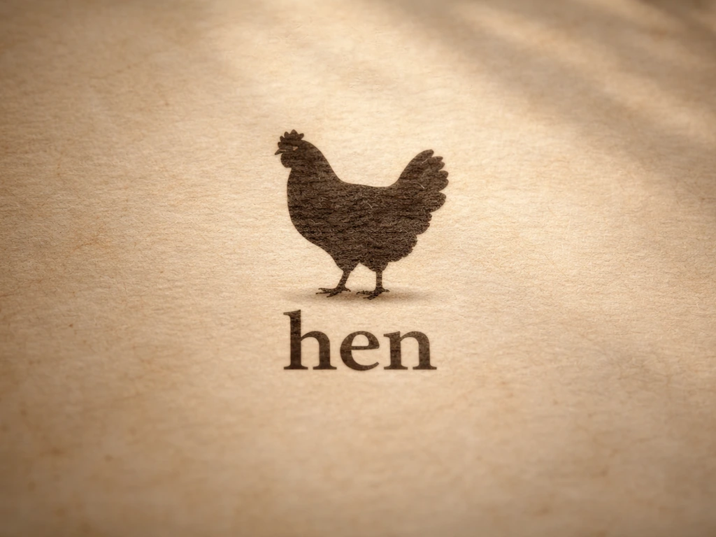 Domestic hen silhouette with vintage parchment-style background symbolizing the word “hen” in etymology.