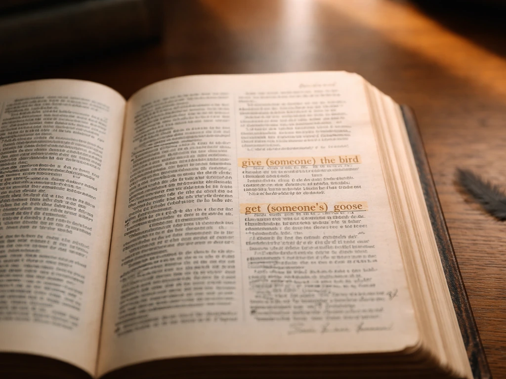 Close-up of a vintage dictionary page with highlighted animal-related gesture euphemisms.