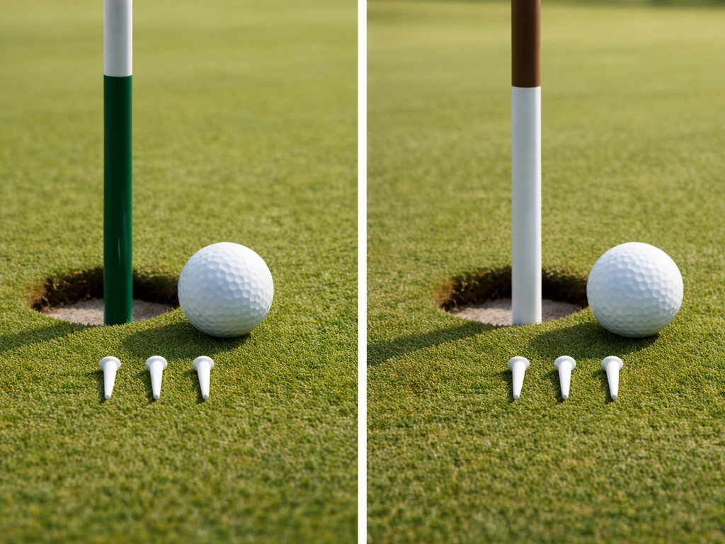 Minimal side-by-side golf-green scenes with balls and three tees to suggest 3 under par on a hole.