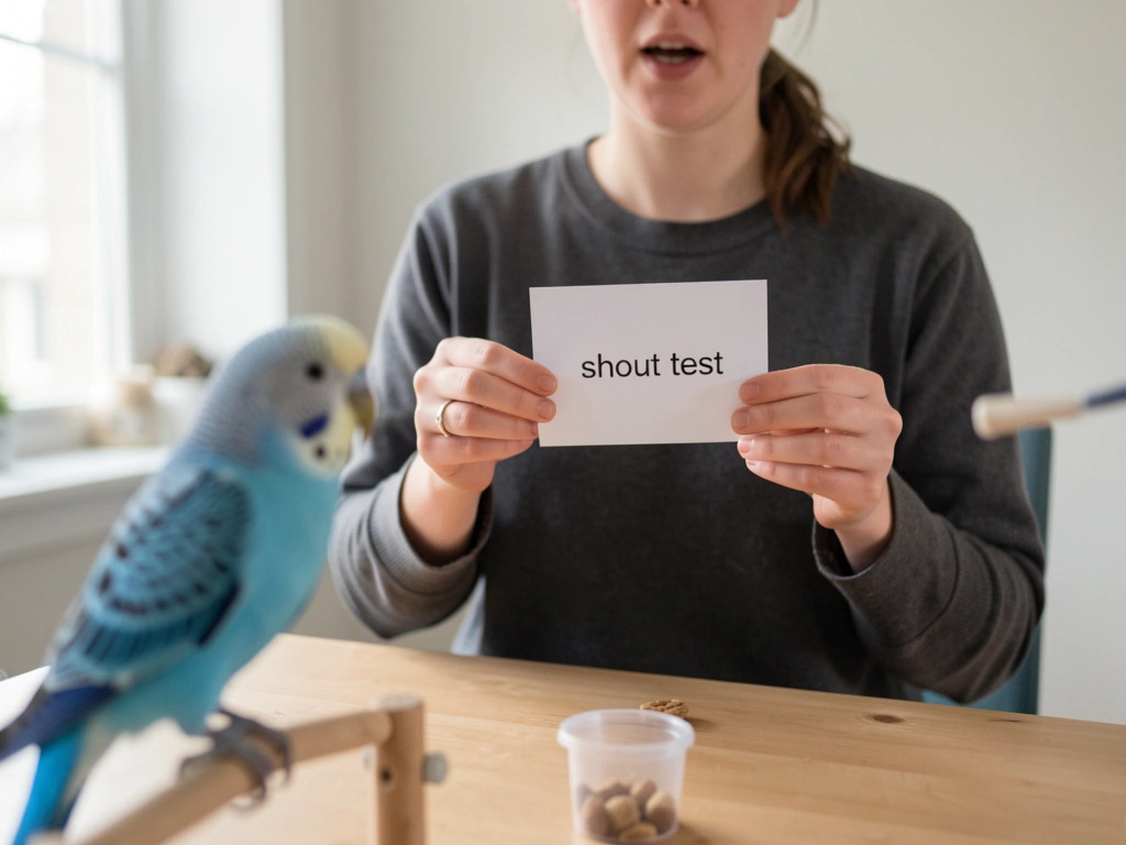 Blue bird species-inspired naming scene with species-specific objects and a perched blue jay