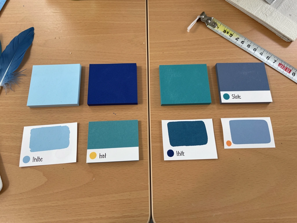 Hand holding a cue card with a short blue name spoken while a blue bird listens