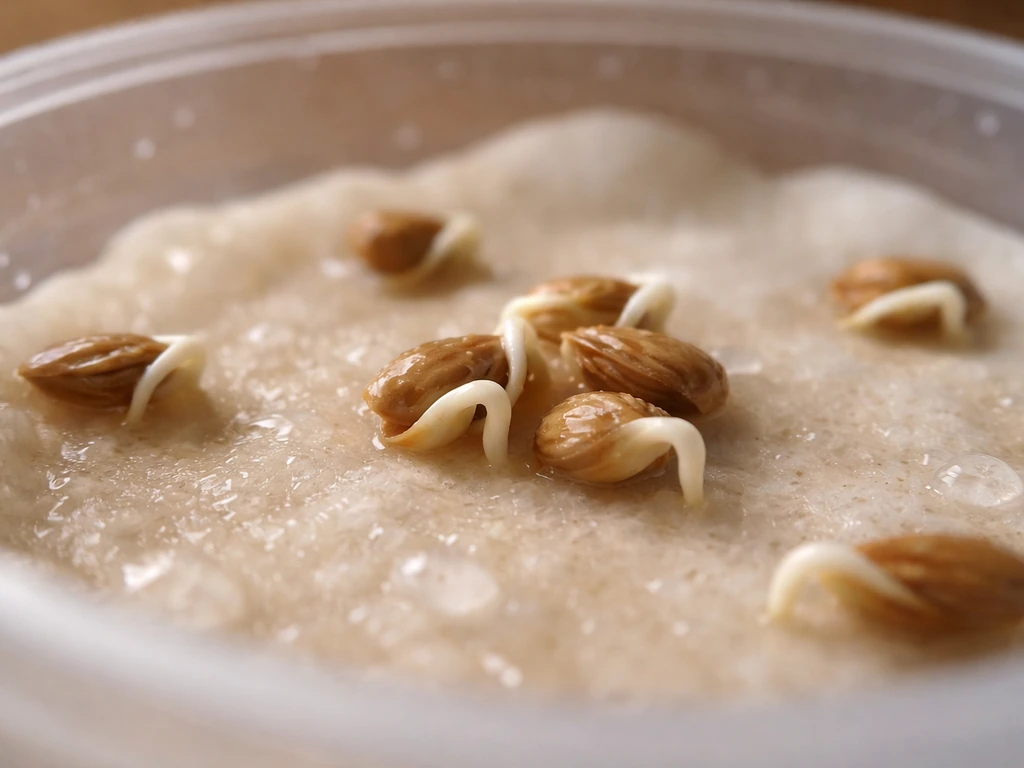 Macro view of radicle sprouts emerging from germinating seeds in a damp paper towel