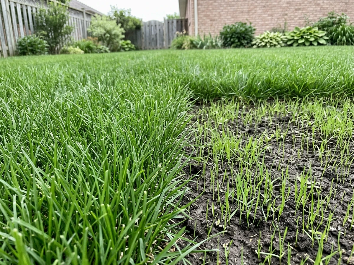 Established grass side-by-side with younger seedlings