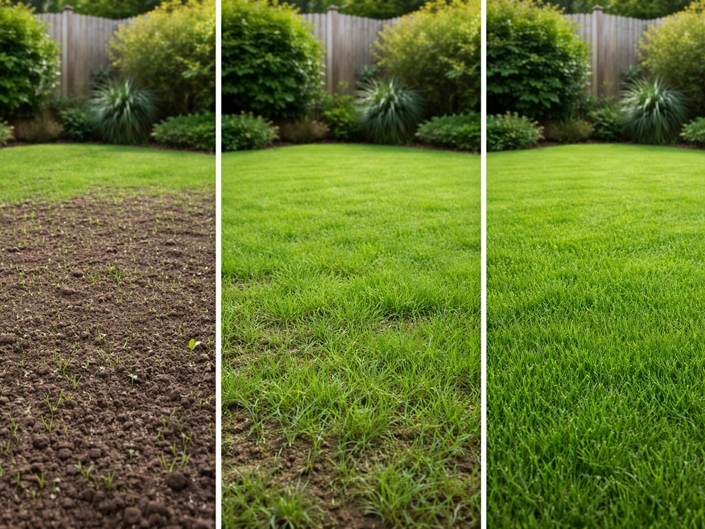 Three adjacent lawn zones showing sprouts, young coverage, and a maturity-ready mowing lawn in NZ.