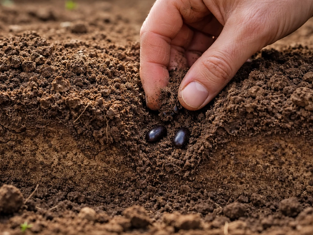 Bean seeds placed 1–1.5 inches deep in a small soil cross-section