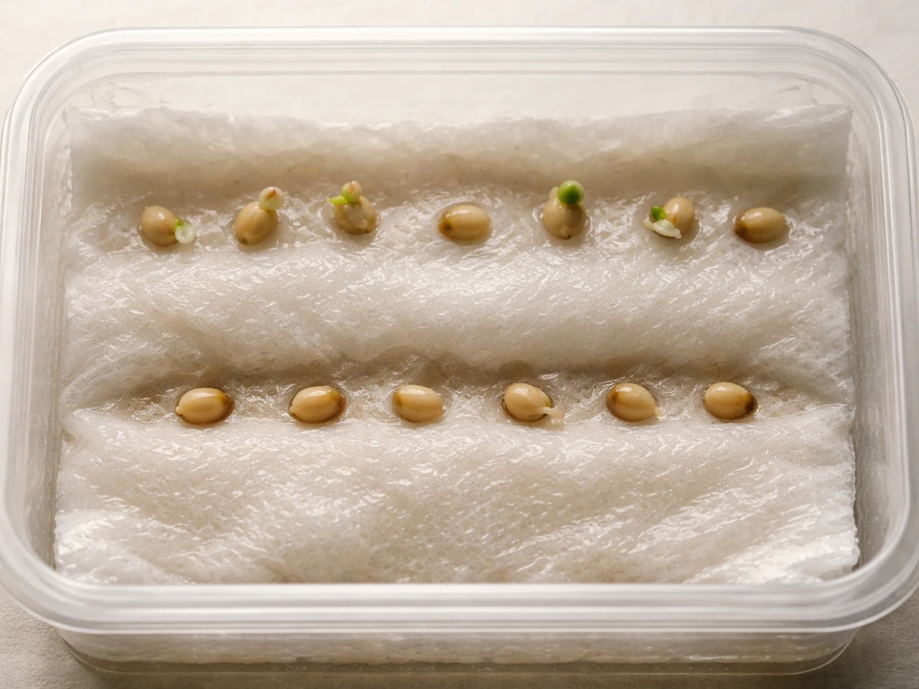 Top-down view of seeds on damp paper towel showing shallow vs deep placement and moisture