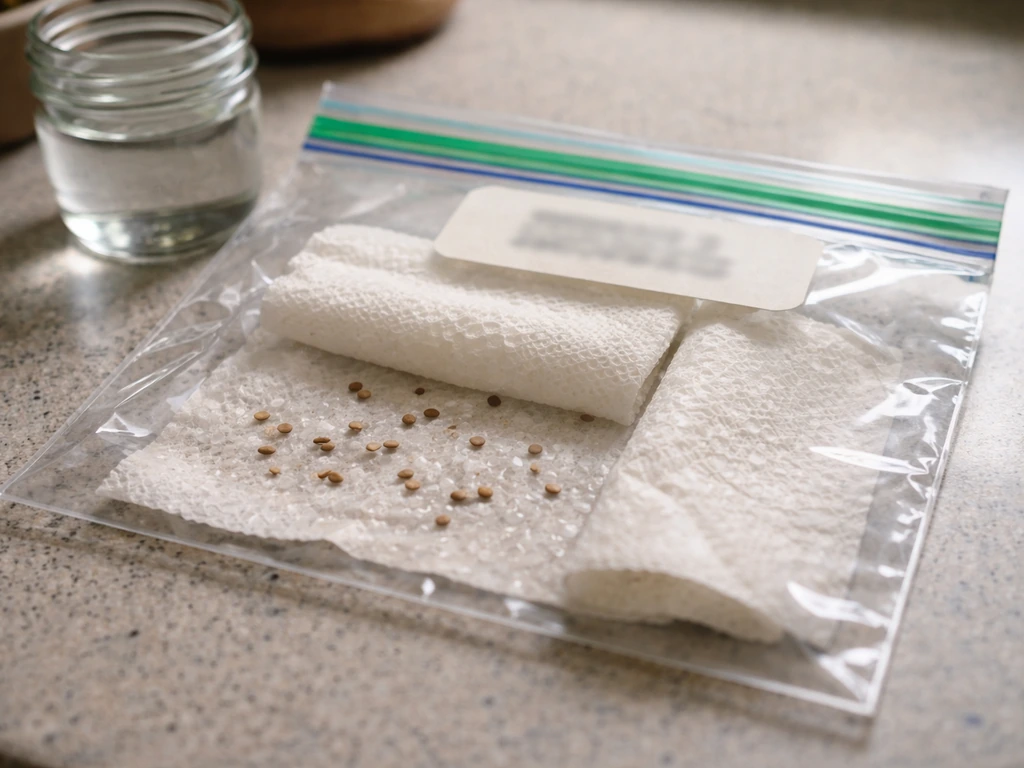 Arborvitae seeds in a moisture-filled labeled bag setup for cold stratification
