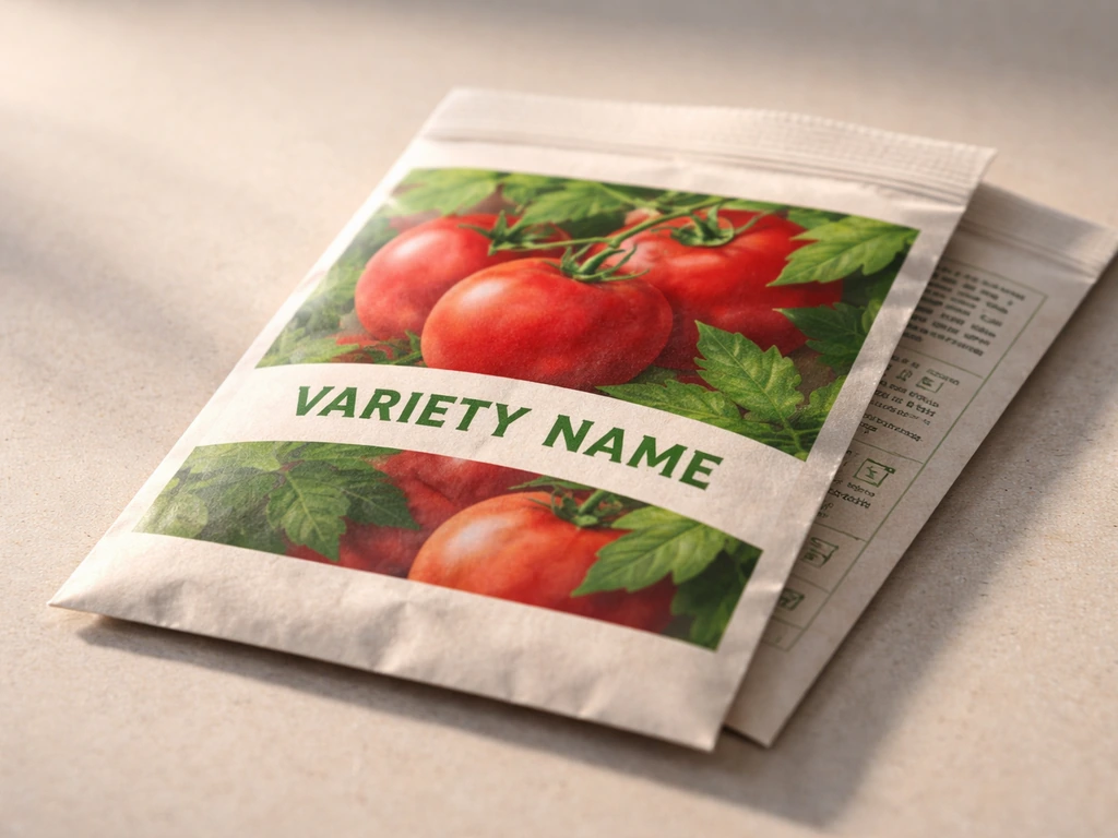 Close-up of an open seed packet showing variety name and sowing/harvest guidance details.