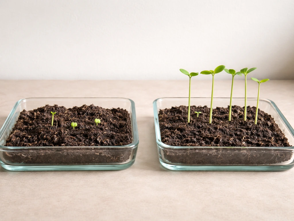Moringa seedlings in two small trays showing faster growth in warmer soil