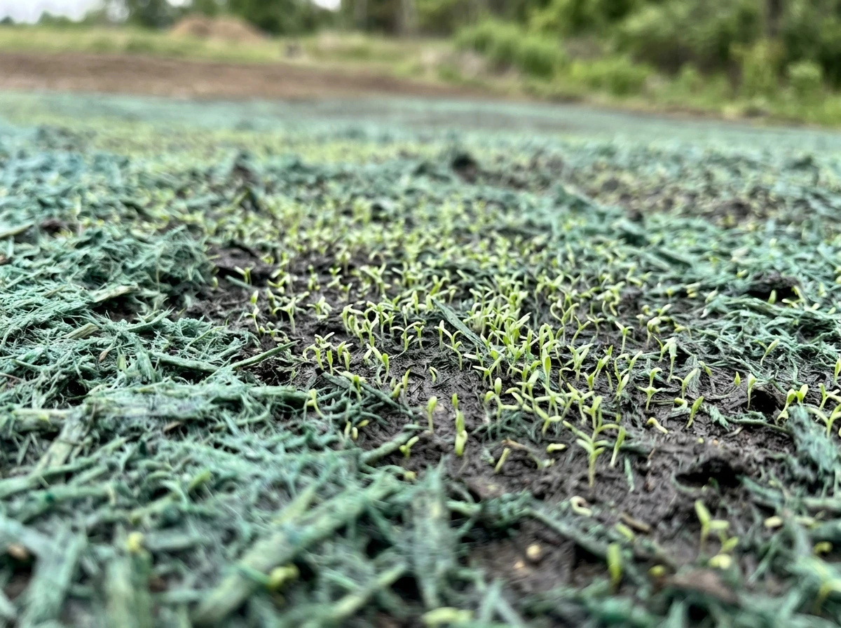Faint green fuzz appears across hydroseeded surface