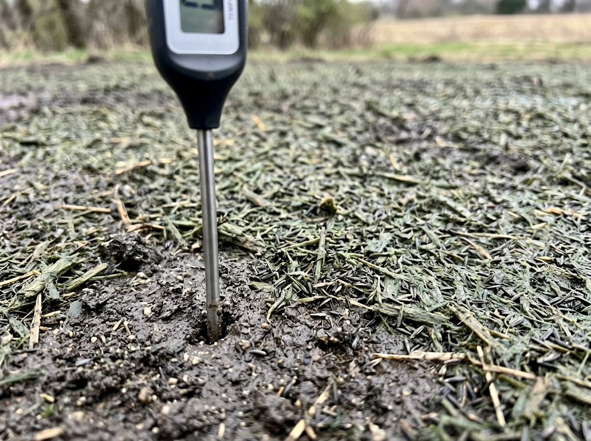 Soil thermometer shows cool-season germination temperature range