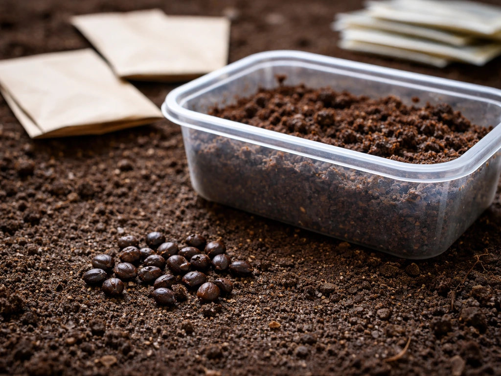 Close-up of iris seeds beside a simple stratification setup with moist medium in a clear container.