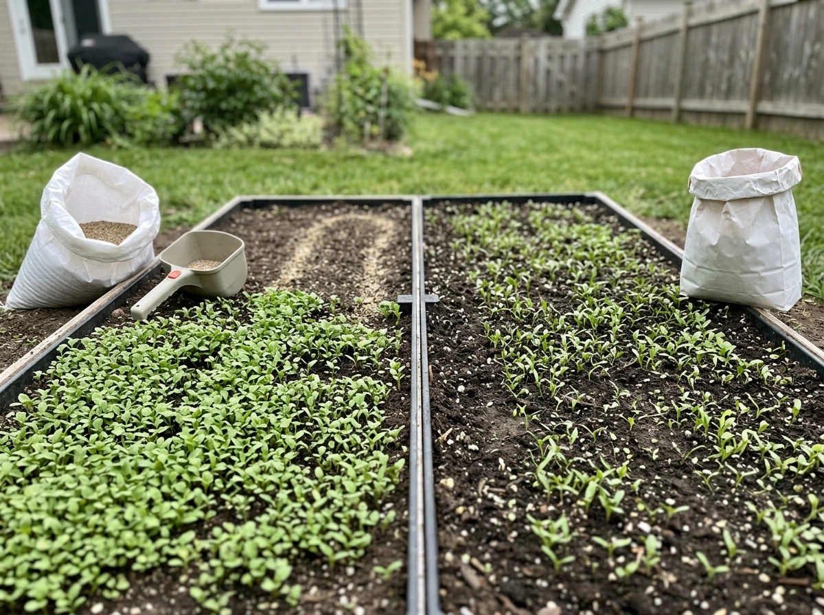 Two seeded fescue areas showing thicker early growth in one section