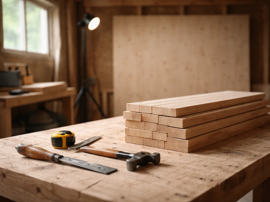 Woodwork workshop scene with tools and materials symbolizing income and assets
