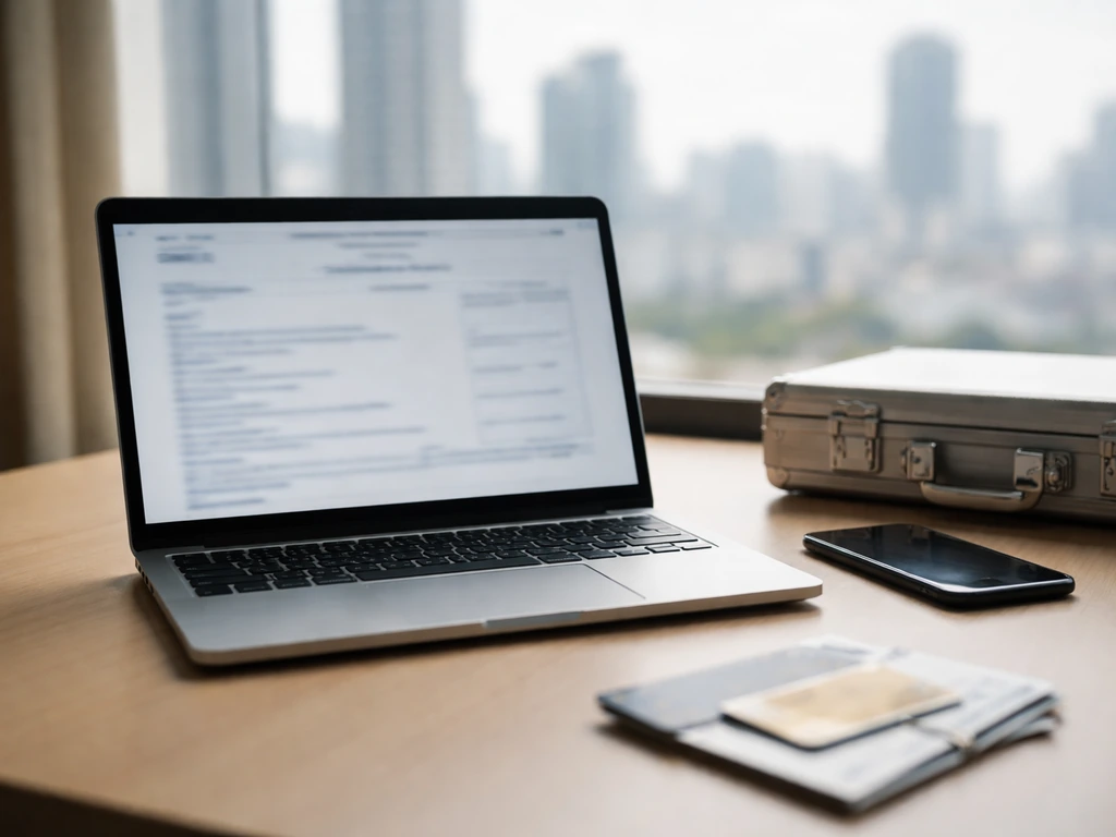Minimal desk with laptop and blurred SEC filing-style page, suggesting research into public ownership evidence.