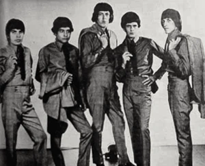Black-and-white publicity photo of the Sir Douglas Quintet, showing the band standing together.