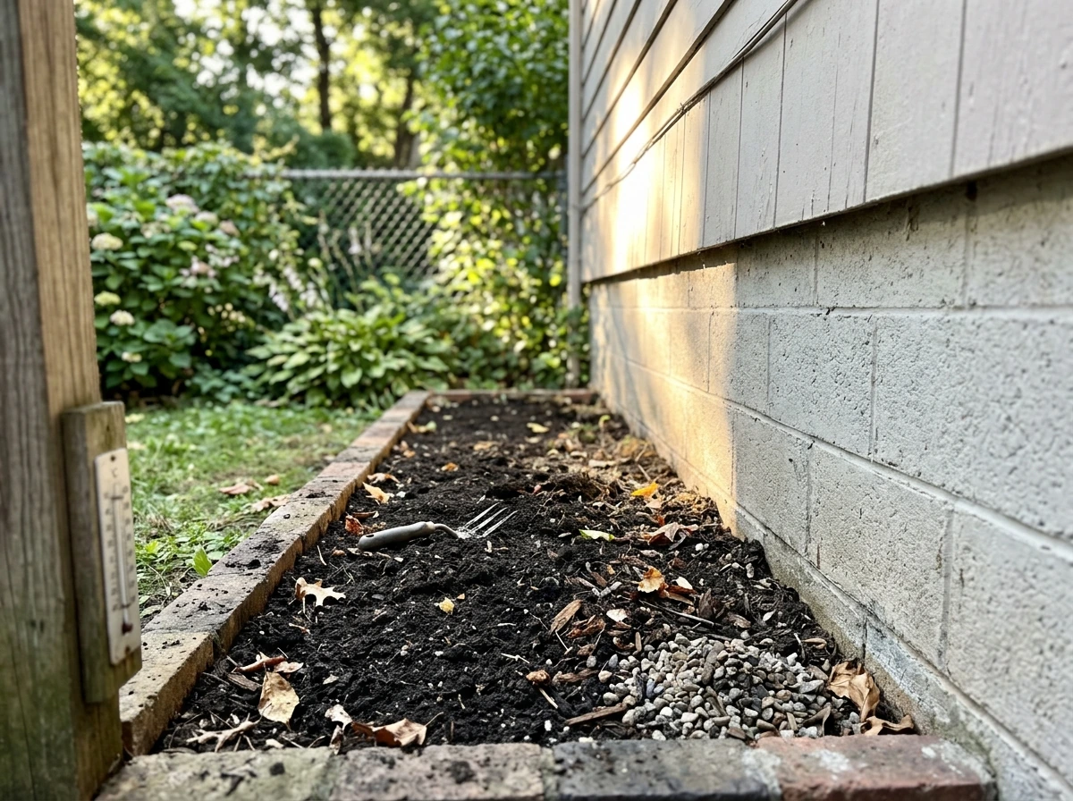 South-facing garden bed location chosen for saffron with sheltered microclimate