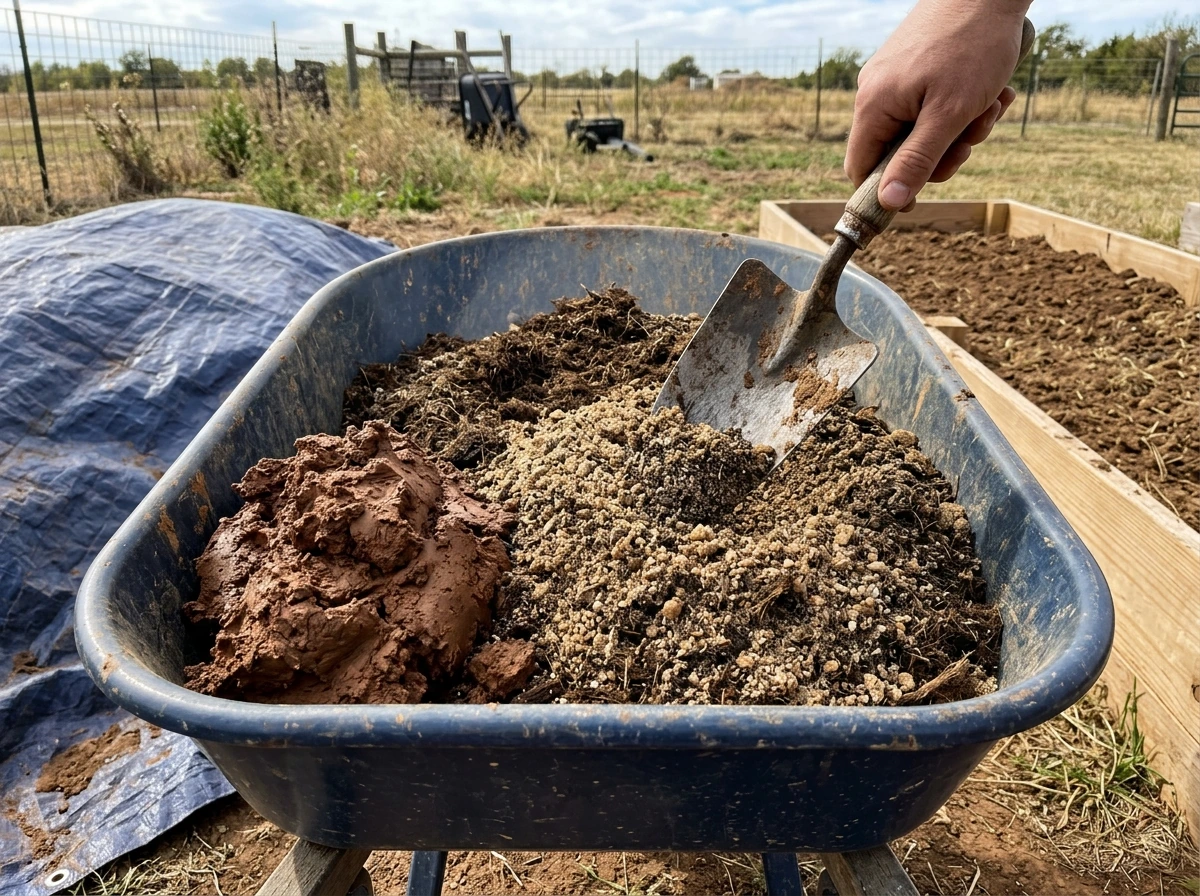 Amending heavy clay soil with gritty mix for saffron planting