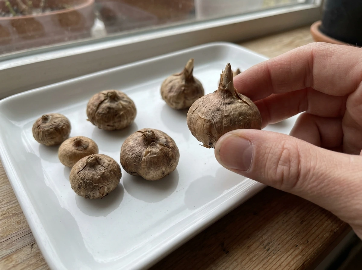 Saffron corms with pointed side up ready to plant