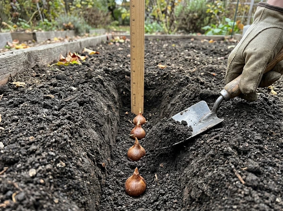 Planting depth and spacing: corms placed 6 to 8 inches deep