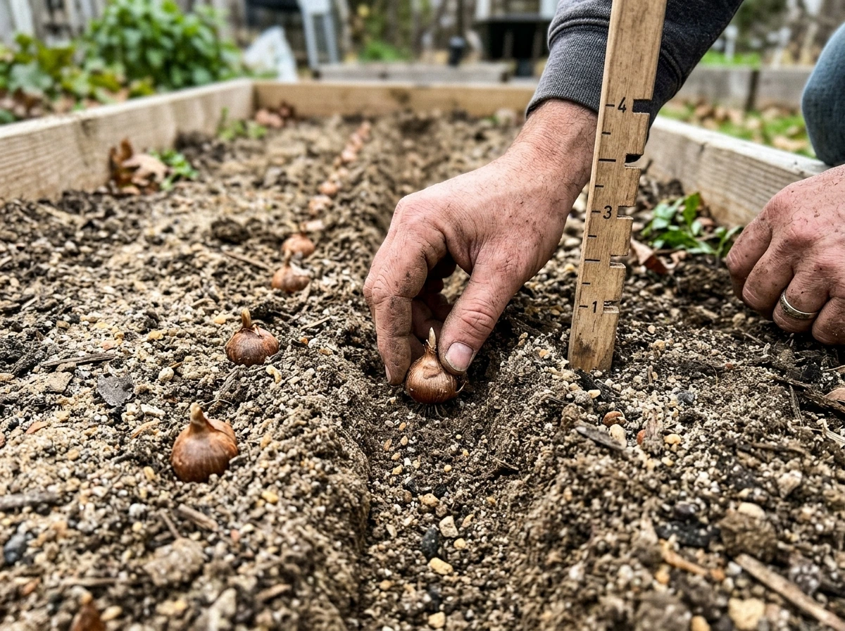 Planting Crocus sativus corms at correct depth and spacing with sand/gravel