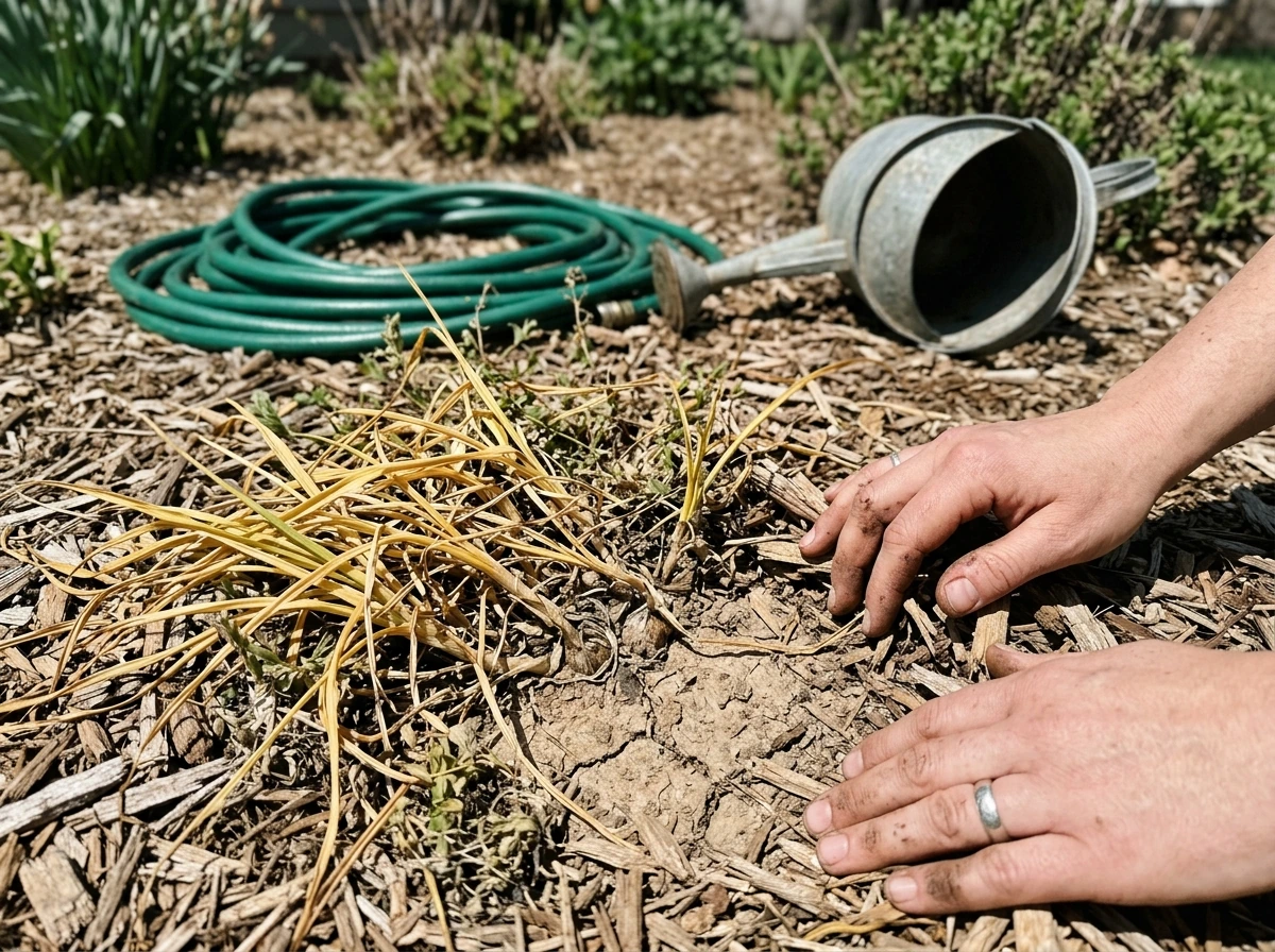 Crocus foliage yellowing down as summer dormancy begins and watering stops