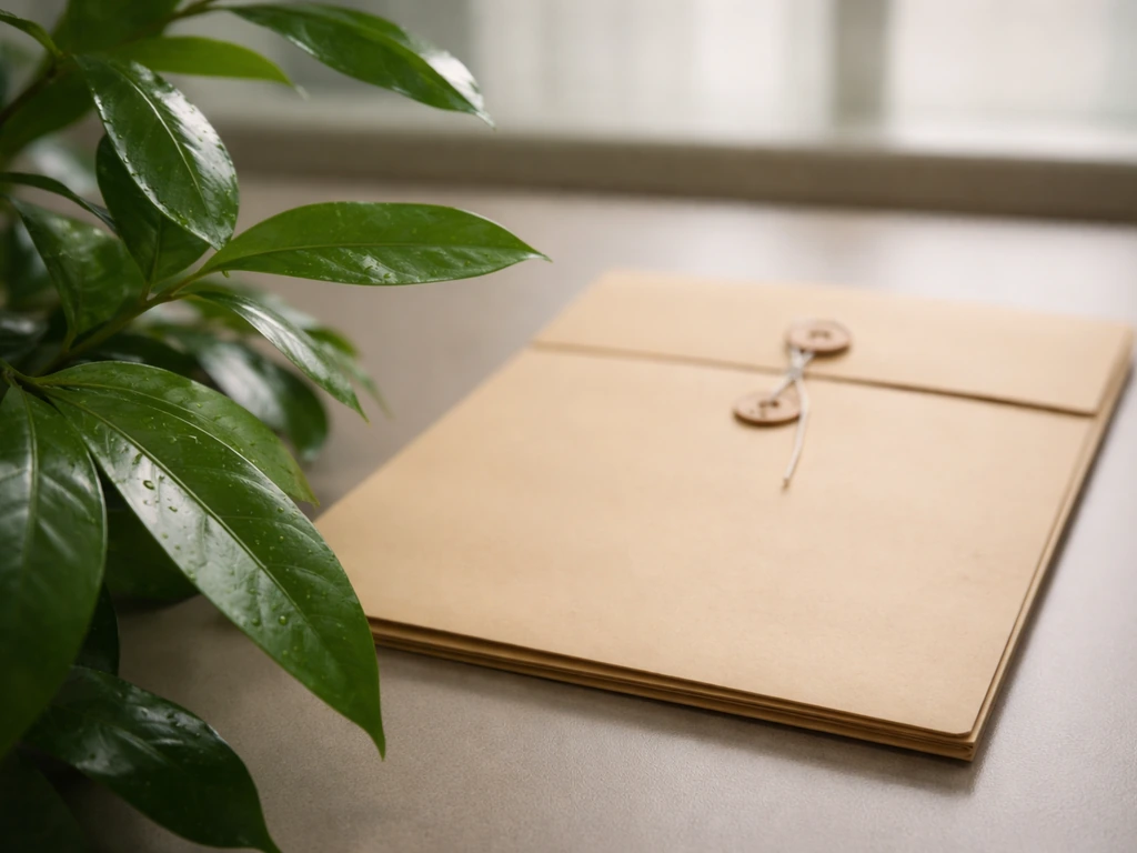 Close-up of Aquilaria leaves beside a sealed compliance folder for CITES/USDA APHIS.
