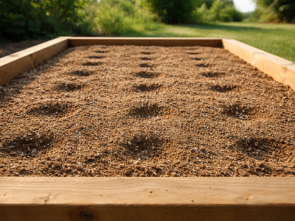Close-up of a raised saffron bed with sandy loam soil, evenly prepared and ready for planting in full sun.