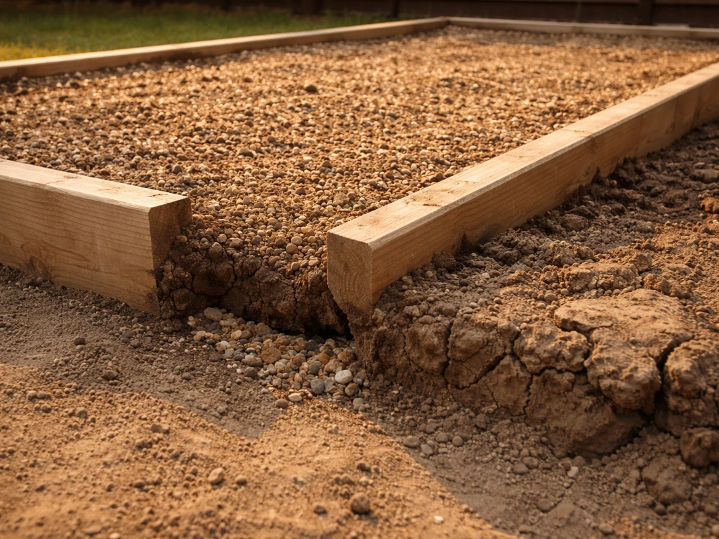 Raised planting bed with rich dark soil and clear drainage texture under warm Texas sunlight