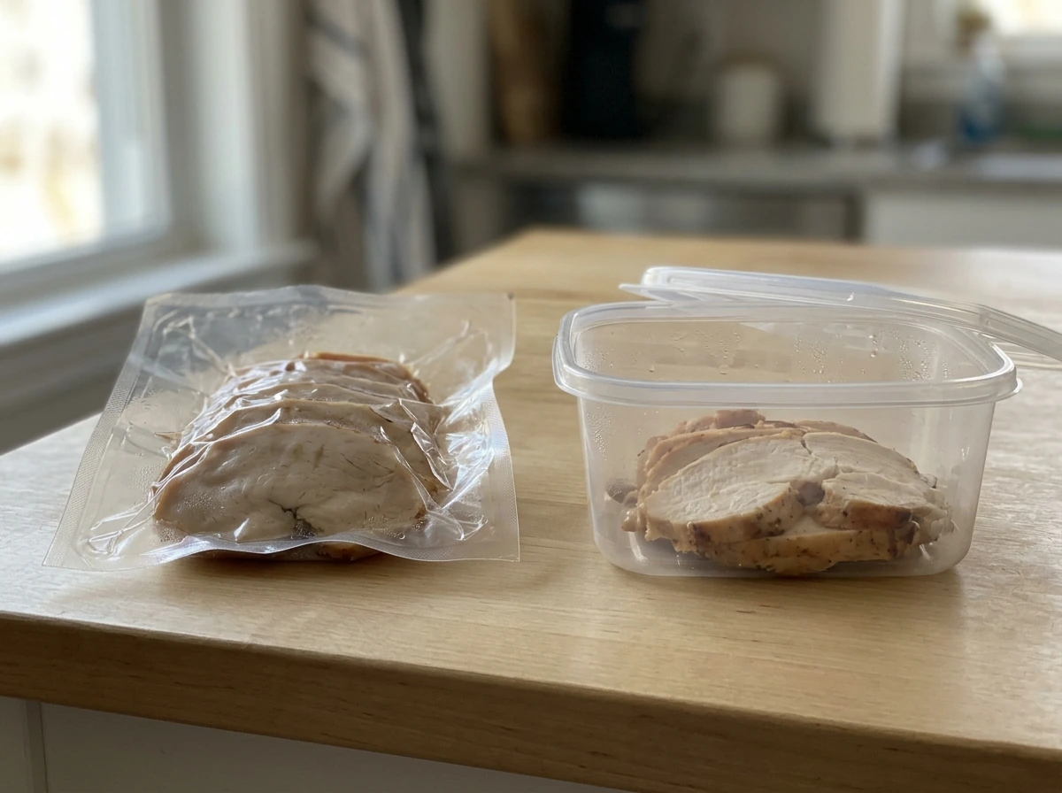 Vacuum/MAP packaging versus air-exposed food to show oxygen control