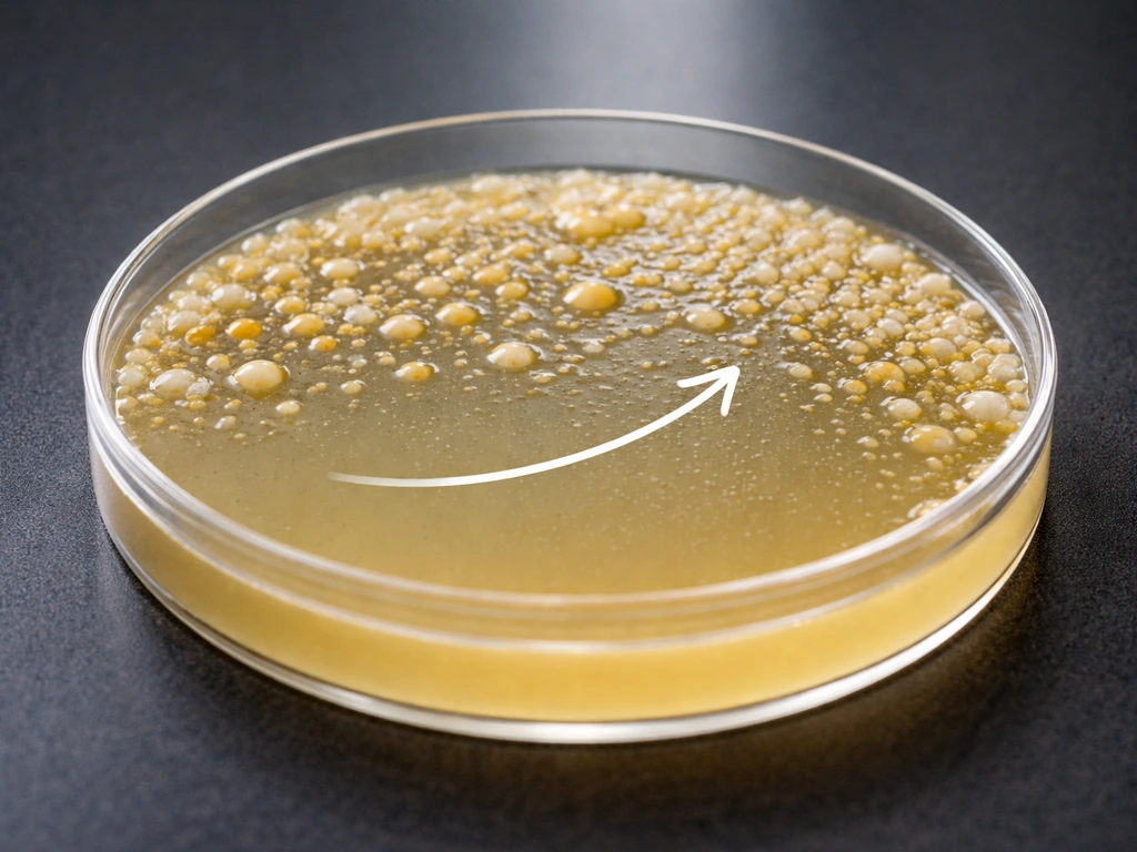 Close-up of colonies growing on the surface of an agar plate, suggesting oxygen-exposed growth.