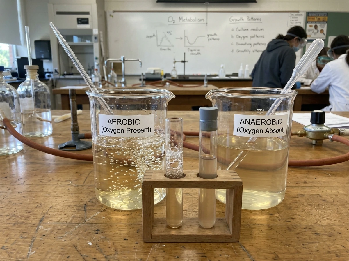 Side-by-side containers showing oxygenated vs oxygen-free growth conditions setup