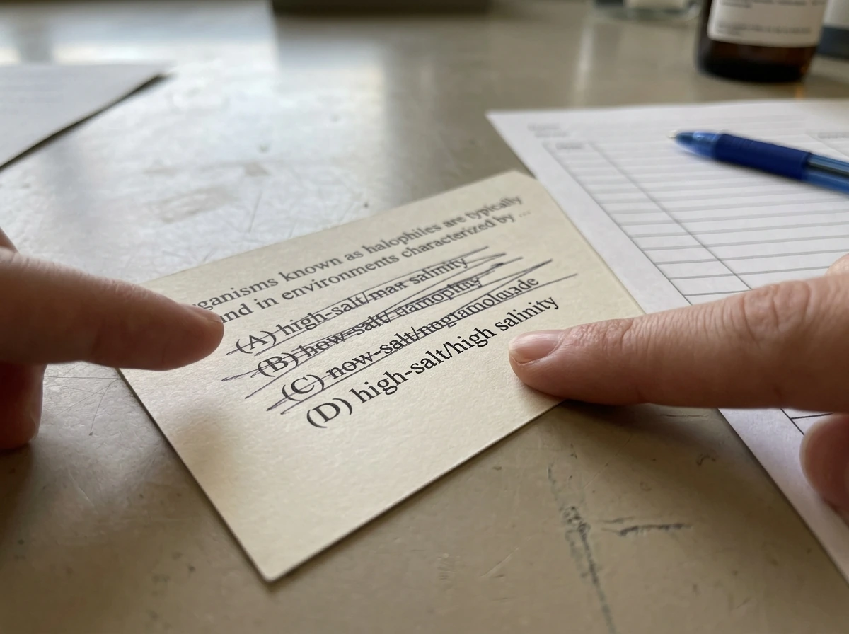 Hand selecting the option indicating halophiles need high salt/high salinity