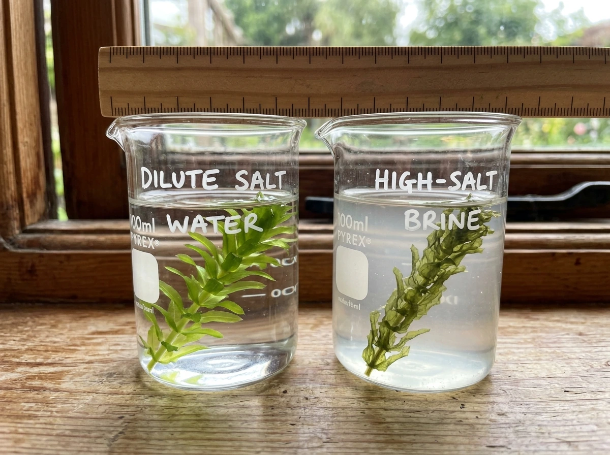 Osmosis comparison showing water movement in dilute vs high-salt brine