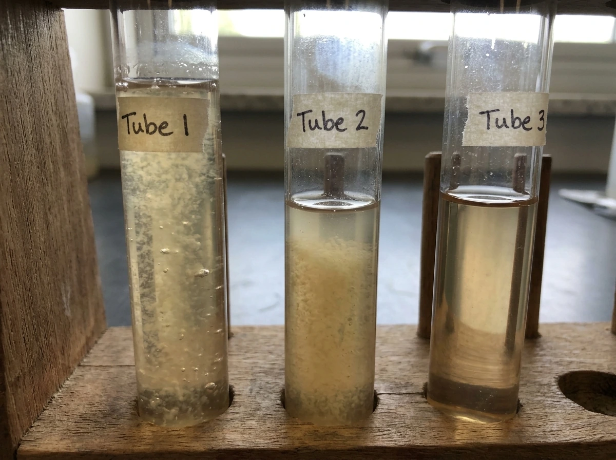 Culture tubes illustrating facultative and aerotolerant growth patterns relative to oxygen.