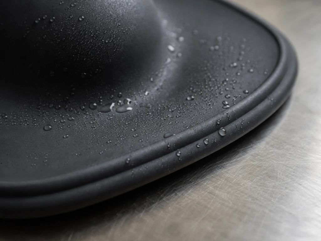 Close-up of silicone surface with subtle moisture and residue, suggesting bacteria growth under the right conditions.