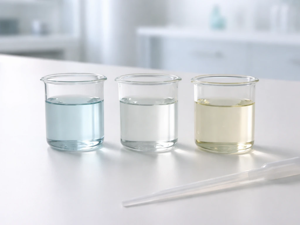 Three lab beakers with subtle liquid color differences, neutral-centered for the pH range bacteria prefer.