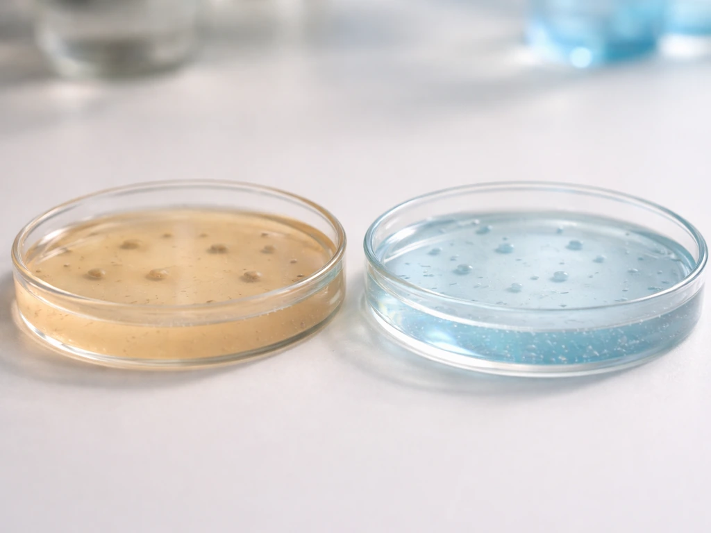 Bacteria-like microbes in a split-scene of gut and skin environments showing different pH levels