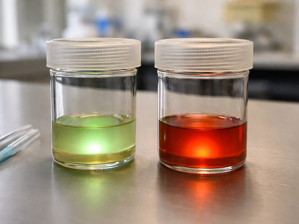 Two adjacent lab culture jars with different gas-indicator colors on a clean bench.